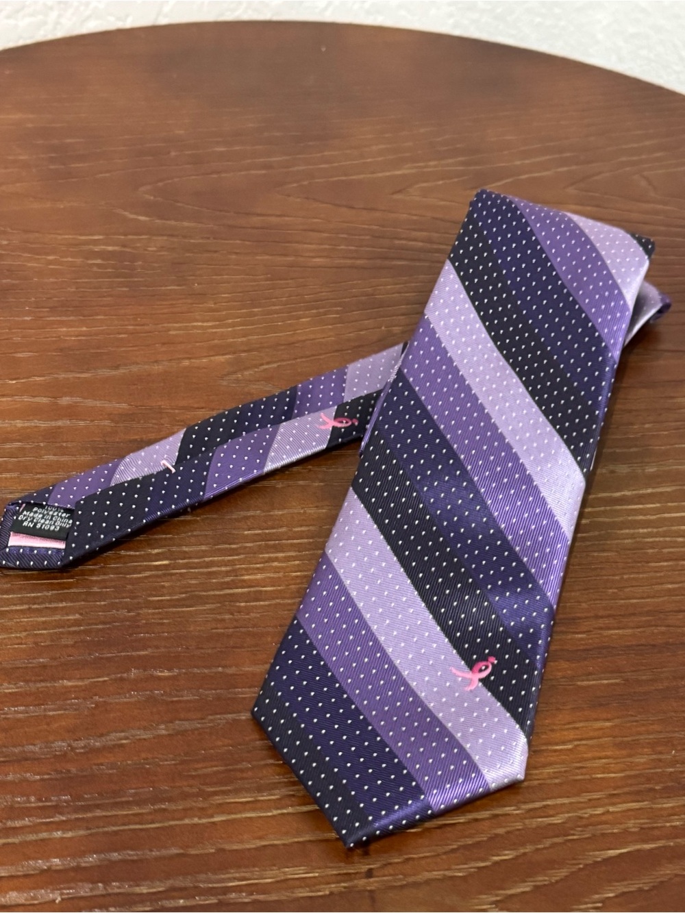 NWT Susan G Komen Men's Purple Striped Neck Tie Pink Ribbon - Knots for Hope - Picture 3 of 7